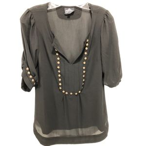 Black Angie Blouse with Metal Detail. Sz M.